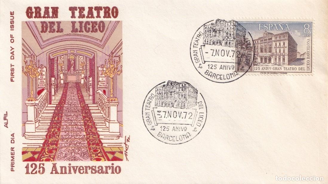 Sellos: Sobre en Alfil edici&oacute;n especial Barcelona 1972 - 125 Aniversario Gran Teatro del Liceo - Matasellos