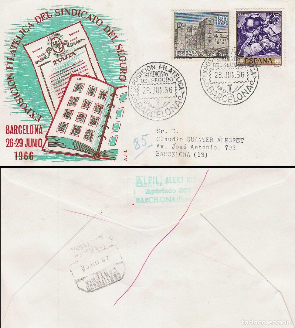 Sellos: A&Ntilde;O 1966, EXPOSICION DEL SINDICATO DEL SEGURO, SOBRE DE ALFIL CIRCULADO