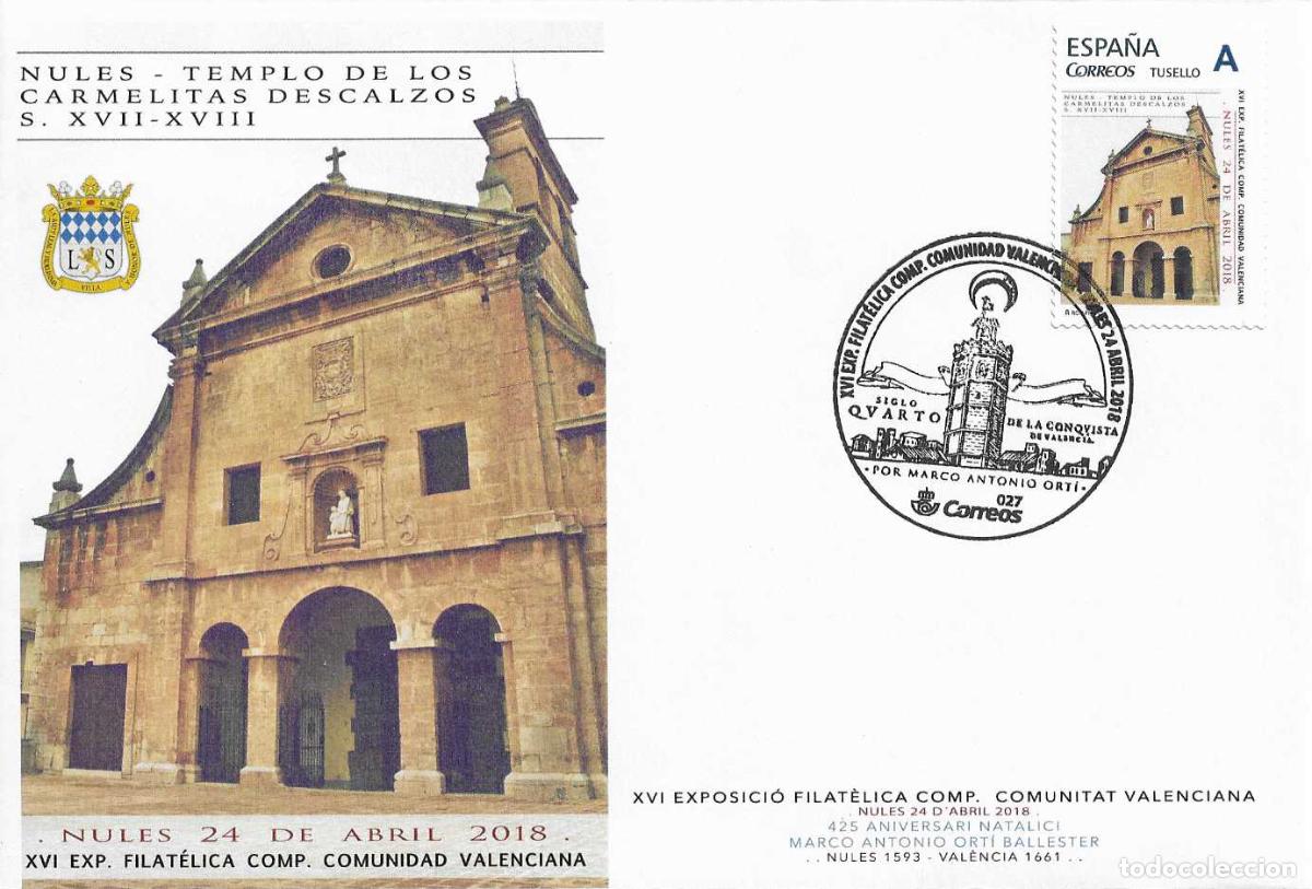 Sellos: RARO TU SELLO TEMPLO CARMELITAS DESCALZOS NULES (CASTELLON) EN SOBRE MATASELLOS XVI EXPOSICION 2018