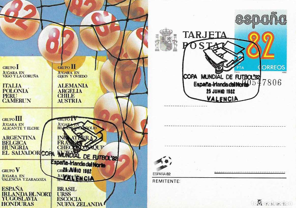 Sellos: FUTBOL ESPA&Ntilde;A-IRLANDA DEL NORTE MUNDIAL ESPA&Ntilde;A-82, VALENCIA 25 JUNIO 1982 MATASELLOS EP (EDIFIL 129)