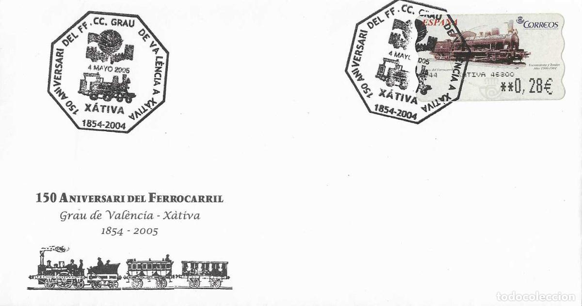 Timbres: TRENES 150 ANIVERSARI FERROCARRIL GRAU DE VALENCIA X&Aacute;TIVA 2005 RARO MATASELLOS EN SOBRE VER FRANQUEO