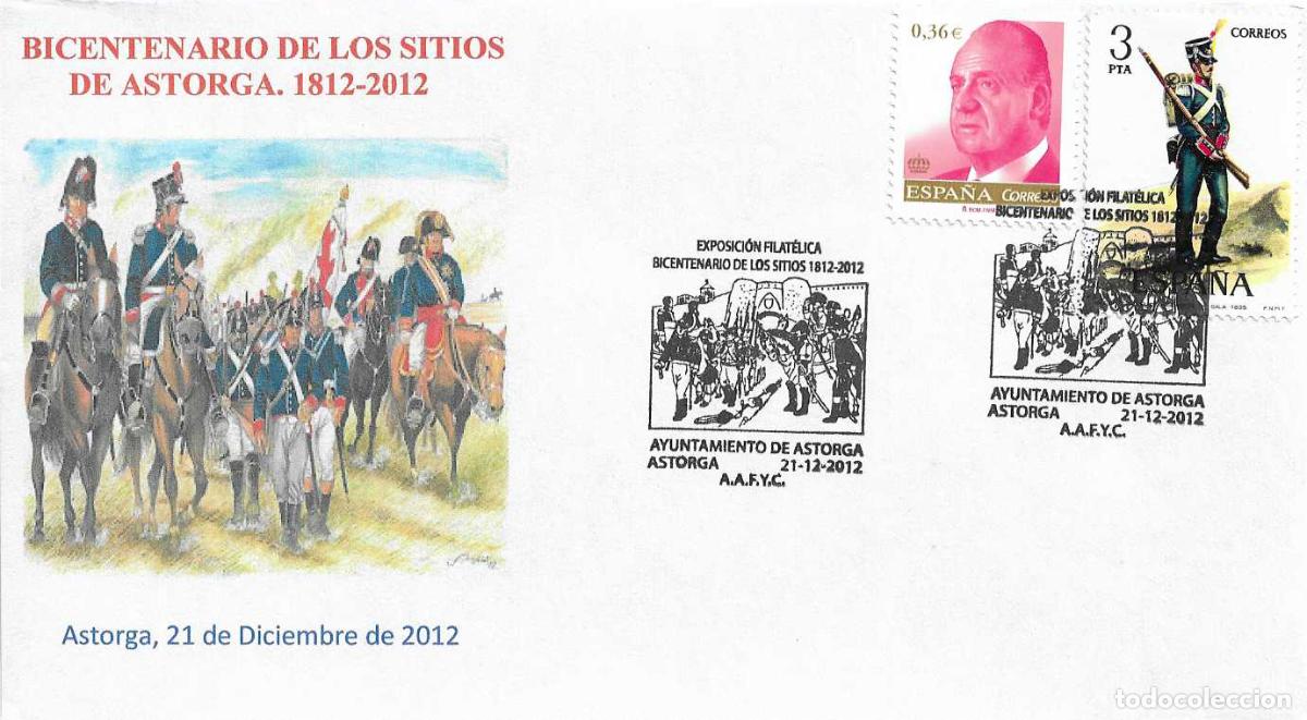 Sellos: GUERRA INDEPENDENCIA BICENTENARIO DE LOS SITIOS, ASTORGA (LEON) 2012. MATASELLOS EN RARO SOBRE MOD 2