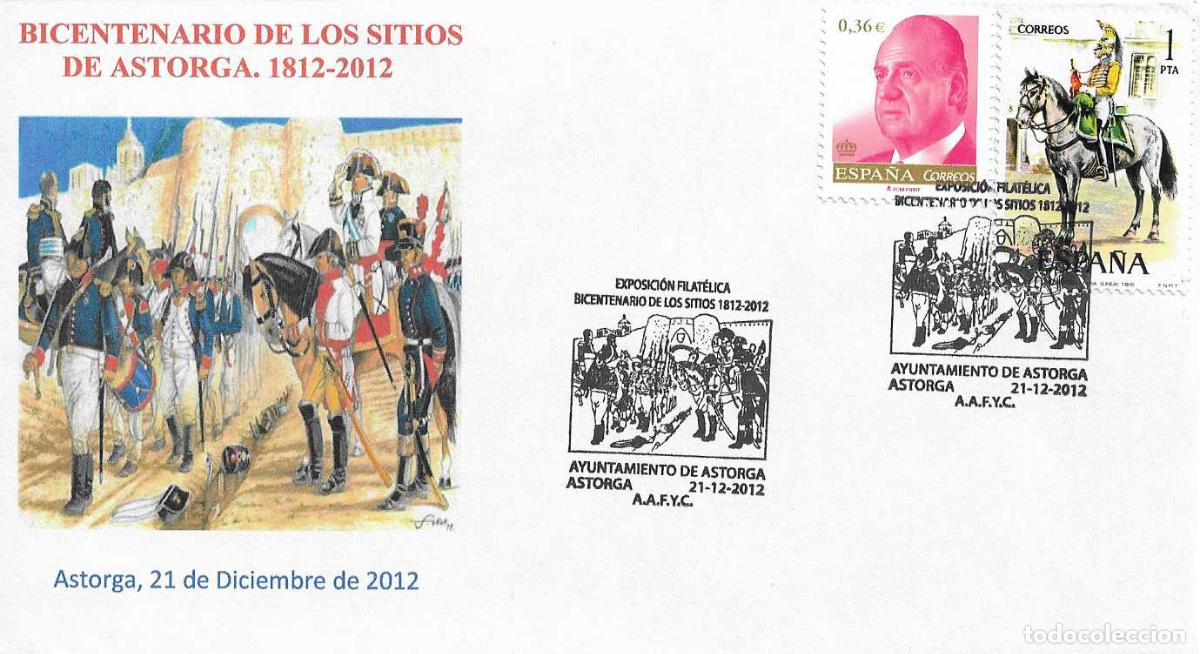 Sellos: GUERRA INDEPENDENCIA BICENTENARIO DE LOS SITIOS, ASTORGA (LEON) 2012. MATASELLOS EN RARO SOBRE MOD 1