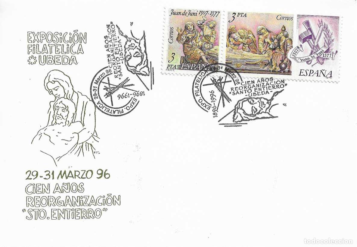 Sellos: SEMANA SANTA CIEN A&Ntilde;OS REORGANIZACION SANTO ENTIERRO, UBEDA (JAEN) 1996. MATASELLOS TARJETA RARO RWR