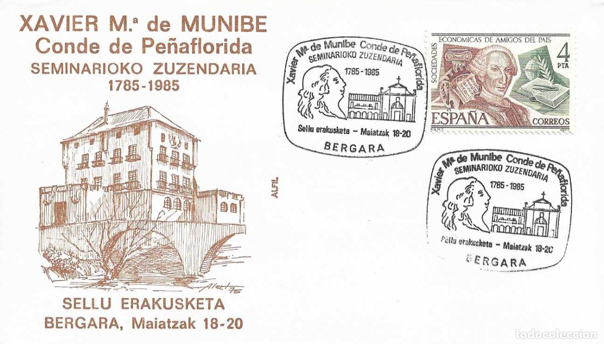 Sellos: XAVIER MARIA MUNIBE CONDE DE PE&Ntilde;AFLORIDA DIRECTOR SEMINARIO, BERGARA (GUIPUZCOA) 1985 MATASELLOS RWR