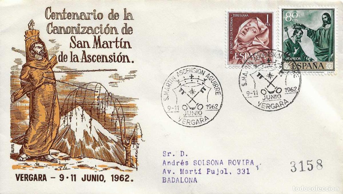 Sellos: SAN MARTIN ASCENSION AGUIRRE, VERGARA (GUIPUZCOA) 1962. MATASELLOS EN SOBRE CIRCULADO ALFIL RWR