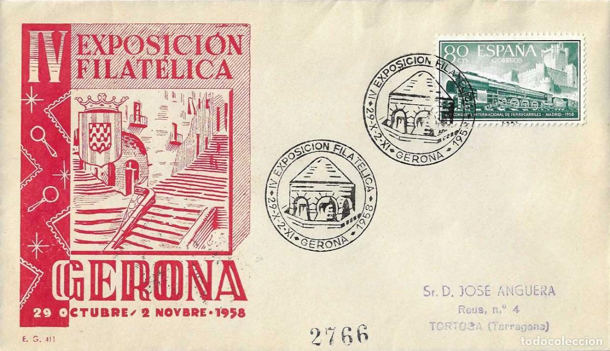 Sellos: GUERRA INDEPENDENCIA 150 ANIVERSARIO SITIOS GERONA 1958 IV EXPOSICION MATASELLO EN SOBRE EG RARO ASI
