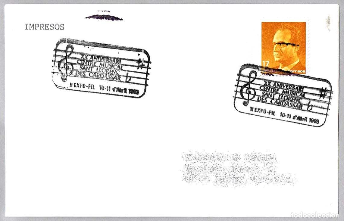 Sellos: Matasellos XX ANIVERSARI CENTRE MUSICAL. Sant Lloren&ccedil; des Cardassar, Baleares, 1993