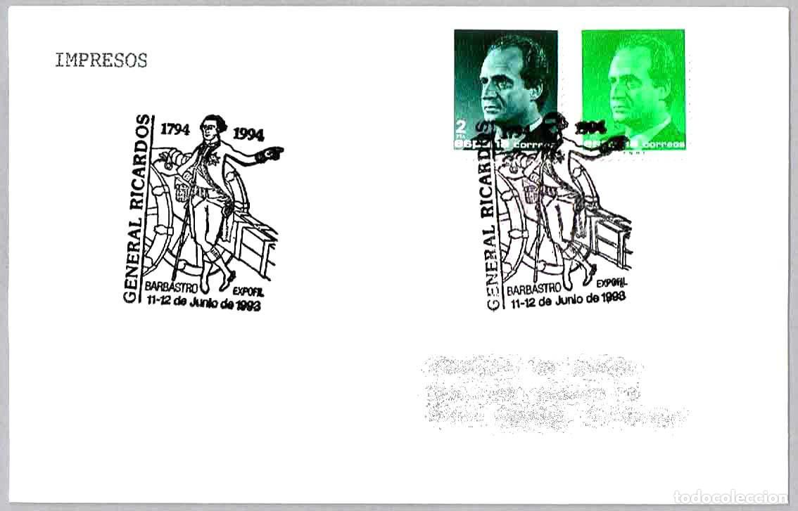 Sellos: Matasellos EXPOFIL - GENERAL RICARDOS 1727-1794. Barbastro, Huesca, Aragon, 1993