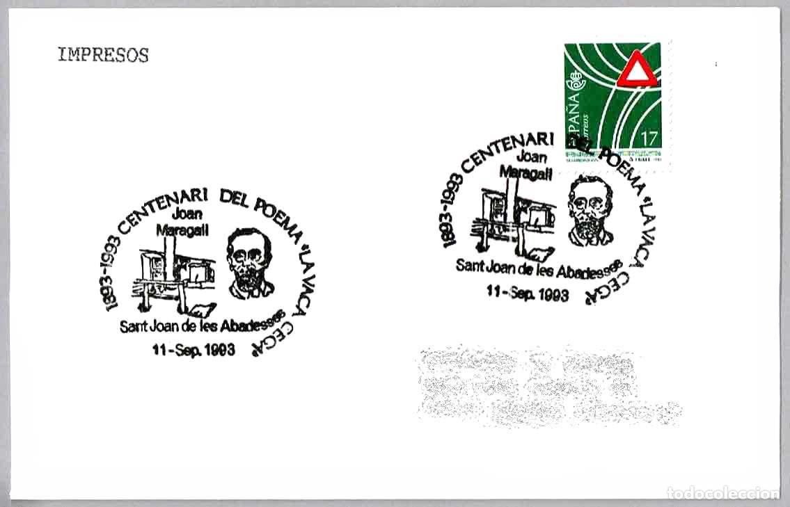 Sellos: Matasellos CENT. POEMA LA VACA CEGA - JOAN MARAGALL. Sant Joan de les Abadesses, Girona, 1993