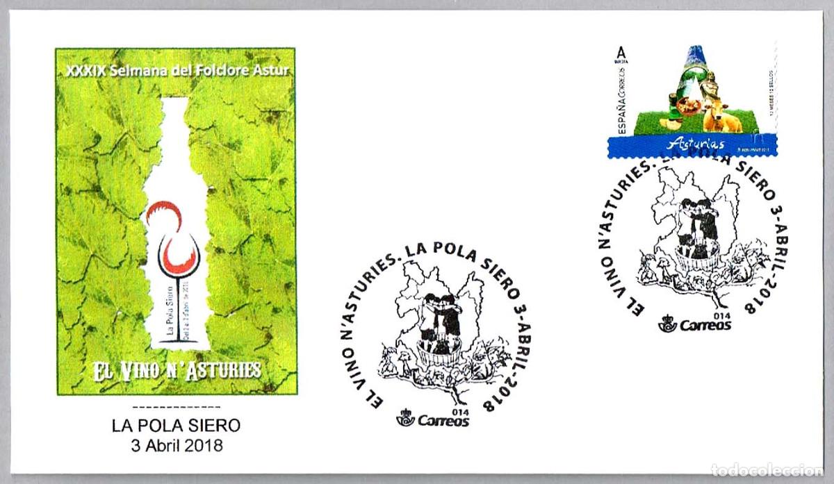 Sellos: Matasellos EL VINO EN ASTURIAS - Semana del Folclore Astur. La Pola Siero, Asturias, 2018