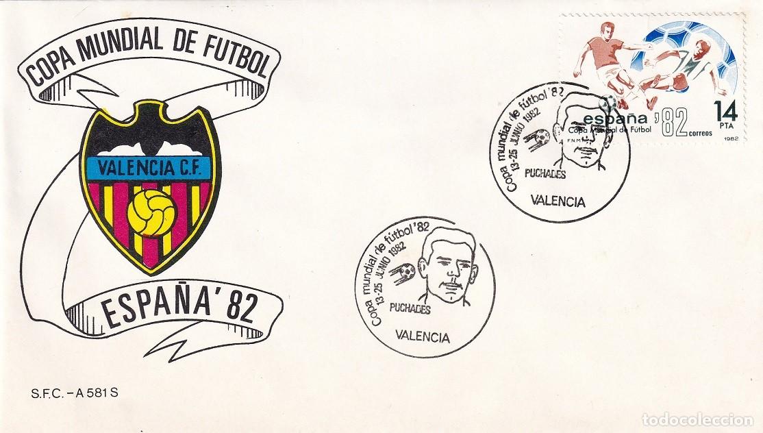 Sellos: Sobre Valencia 1982 - Espa&ntilde;a 82 - Copa Mundial de F&uacute;tbol - Valencia C.F. - Puchades - Matasellos