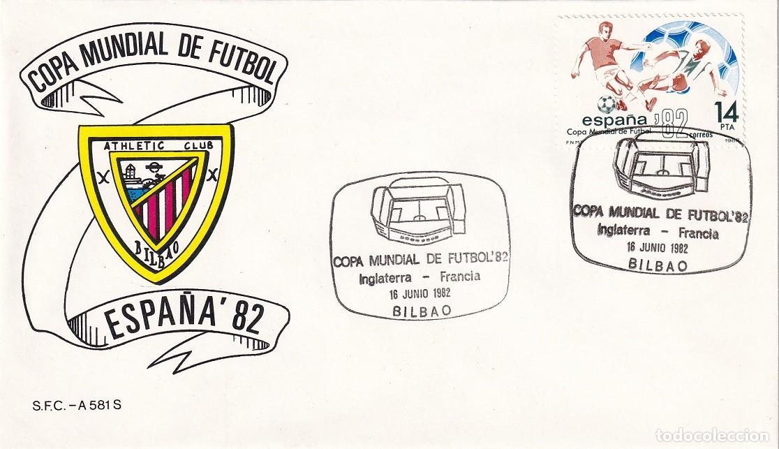 Sellos: Sobre Bilbao 1982 Espa&ntilde;a'82 - Copa Mundial de F&uacute;tbol Athletic Club Bilbao - Inglaterra-Francia