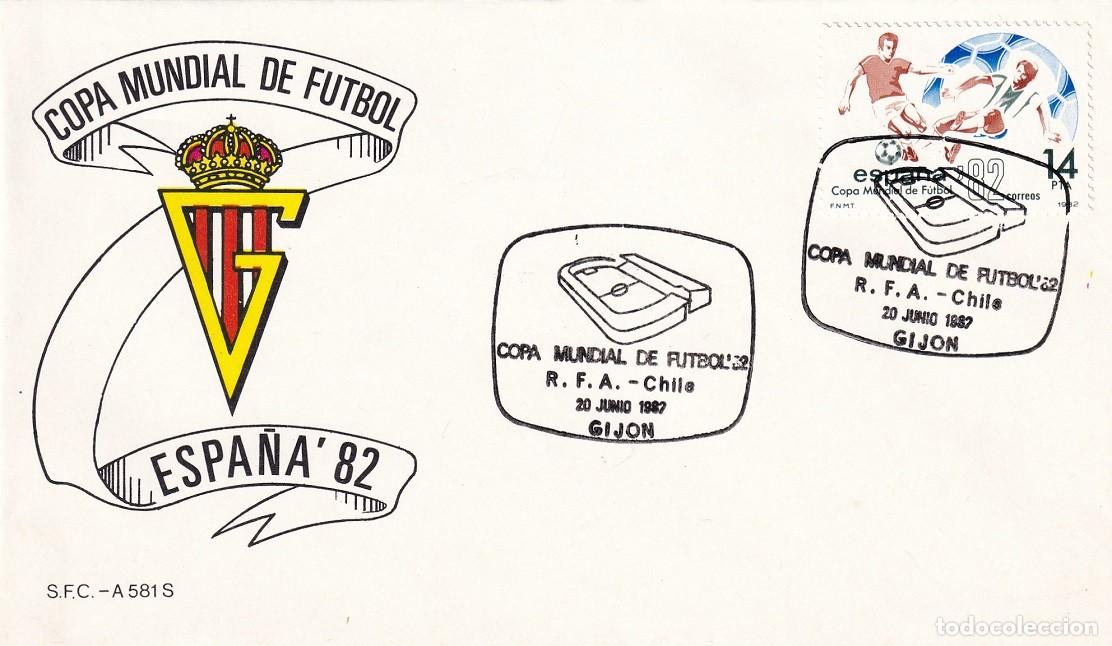 Sellos: Sobre Gij&oacute;n 1982 - Espa&ntilde;a'82 - Copa Mundial de F&uacute;tbol - R.F.A.-Chile - Matasellos especiales