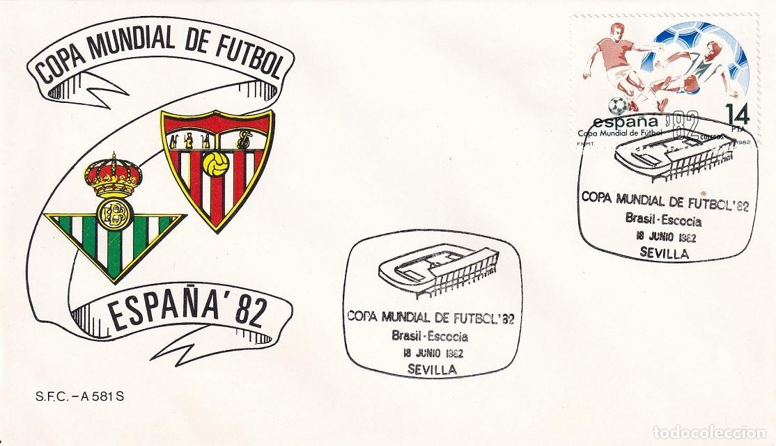 Sellos: Sobre Sevilla 1982 - Espa&ntilde;a'82 - Copa Mundial de F&uacute;tbol - Brasil-Escocia - Matasellos especiales