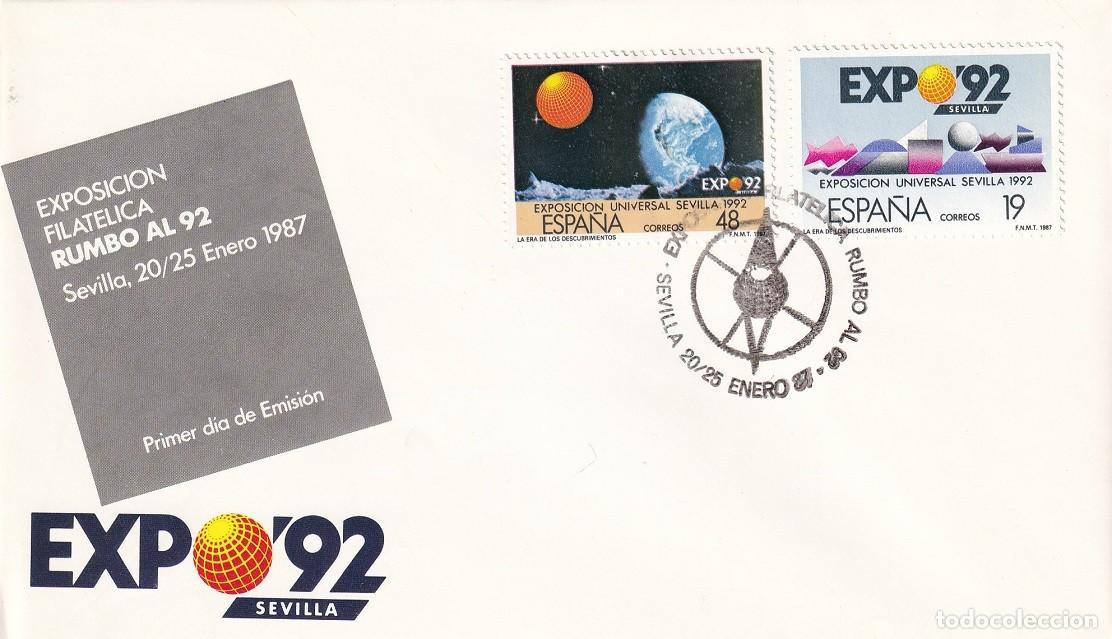 Sellos: SPD Sevilla 1987 - Exposici&oacute;n filat&eacute;lica Rumbo al 92 - Expo 92 Sevilla - Primer d&iacute;a de emisi&oacute;n