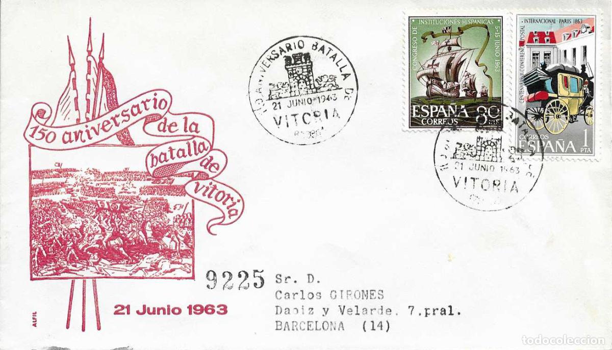 Sellos: GUERRA INDEPENDENCIA 150 ANIVERSARIO BATALLA DE VITORIA (ALAVA) 1963 MATASELLOS SOBRE ALFIL RARO ASI