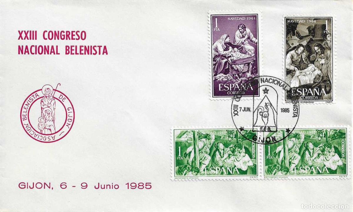 Sellos: NAVIDAD XXIII CONGRESO BELENISTA GIJON (ASTURIAS) 1985. MATASELLOS RARO SOBRE ILUSTRADO VER FRANQUEO