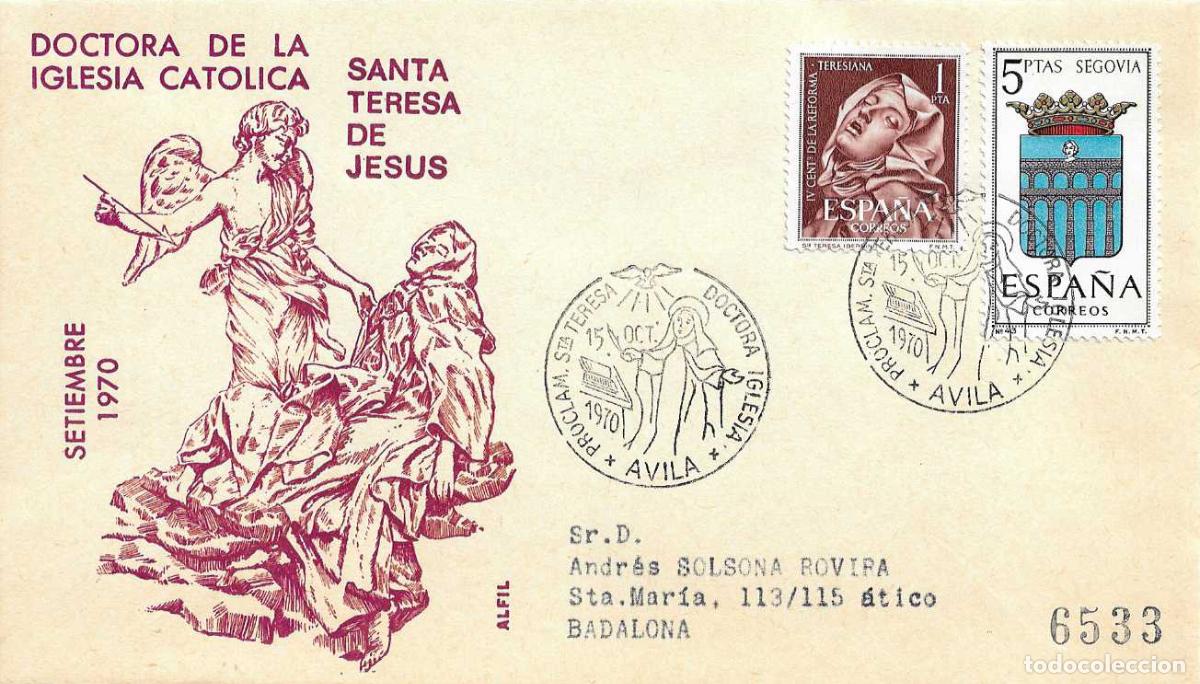 Sellos: SANTA TERESA DE JESUS PROCLAMACION DOCTORA IGLESIA, AVILA 1970. MATASELLOS SOBRE CIRCULADO ALFIL RWR
