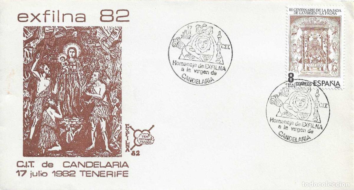 Sellos: VIRGEN DE CANDELARIA CIT HOMENAJE EXFILNA CANDELARIA (CANARIAS) 1982. MATASELLOS SOBRE ILUSTRADO RWR