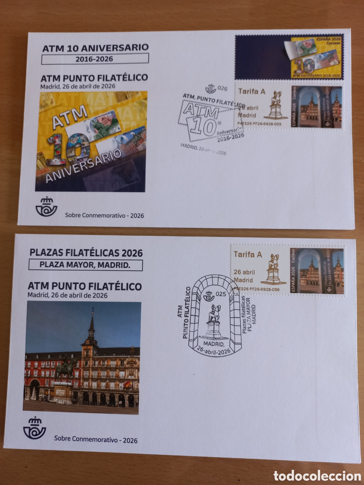 Sellos: 2 SOBRES ATMS PLAZA MAYOR CON VI&Ntilde;ETA.