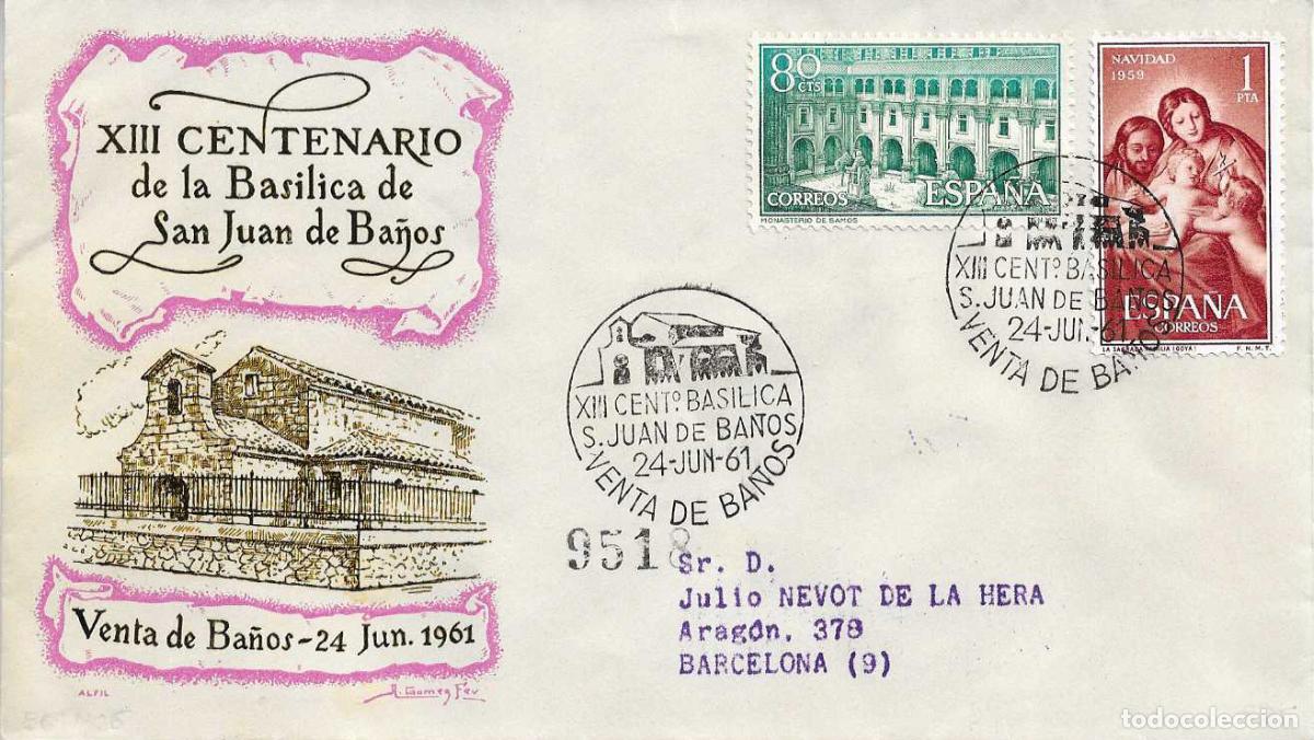 Sellos: BASILICA DE SAN JUAN XIII CENTENARIO, VENTA DE BA&Ntilde;OS (PALENCIA) 1961 MATASELLOS SOBRE ALFIL RELIGION