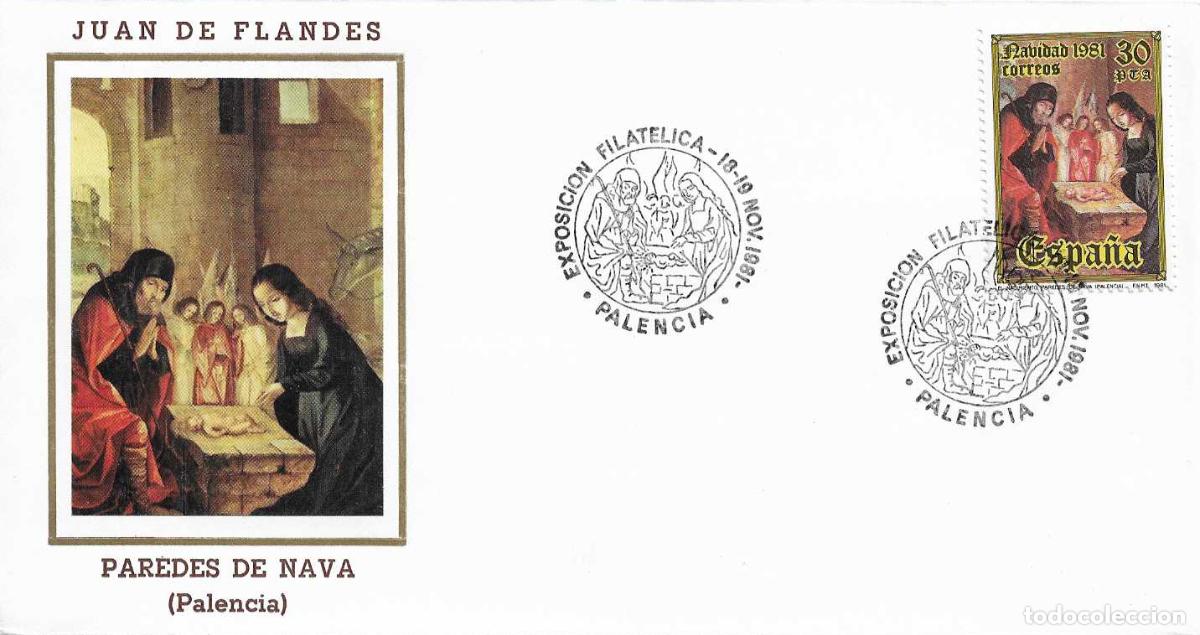 Sellos: NAVIDAD PINTURA JUAN DE FLANDES EXPOSICION, PALENCIA 1981. MATASELLOS SOBRE PAREDES DE NAVA RARO ASI