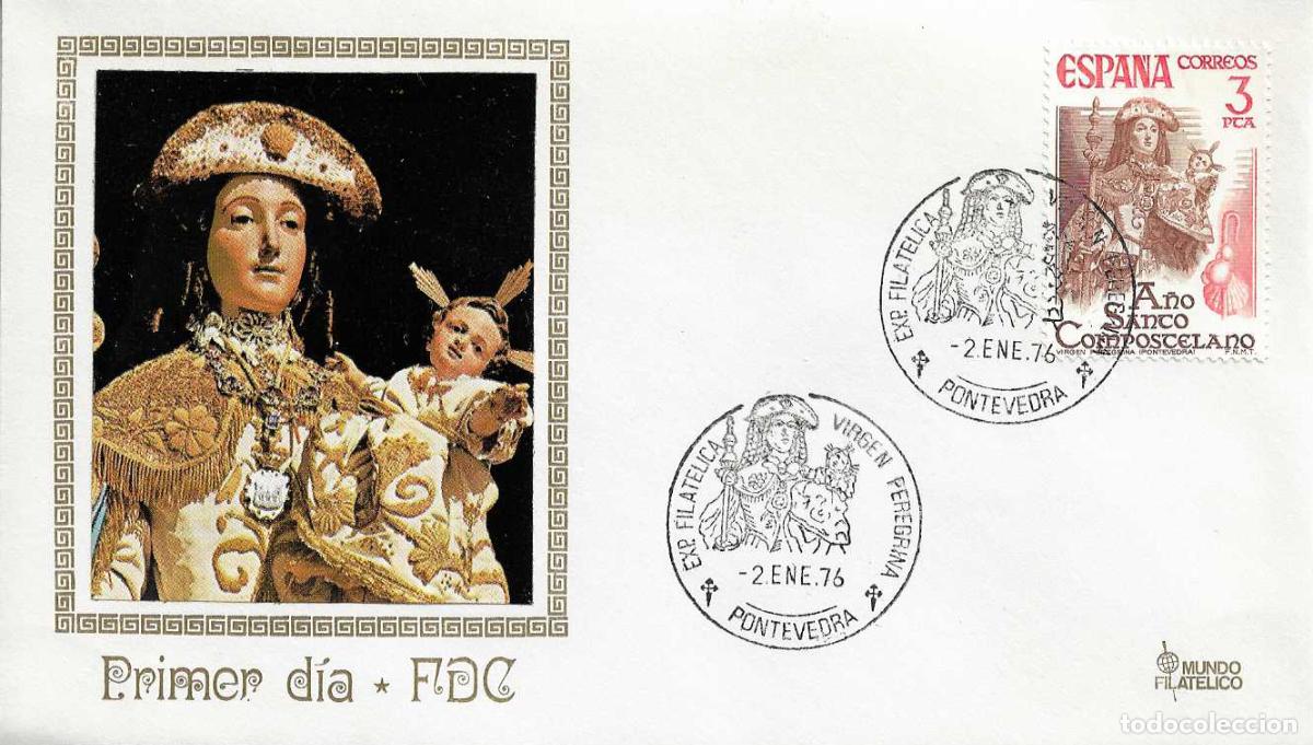 Sellos: VIRGEN PEREGRINA EXPOSICION FILATELICA, PONTEVEDRA 1976. MATASELLOS EN SOBRE MF RARO ASI RWR