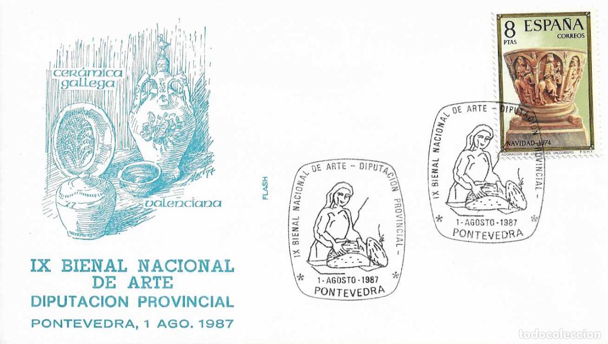 Sellos: CERAMICA ARTE IX BIENAL NACIONAL DIPUTACION PROVINCIAL, PONTEVEDRA 1987. RARO MATASELLOS SOBRE ALFIL