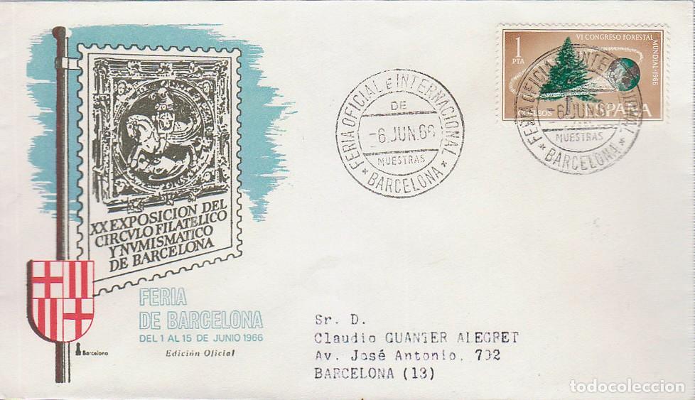 Sellos: A&ntilde;o 1966, feria de muestras e Barcelona, matasello de la estafeta, en sobre de alfil