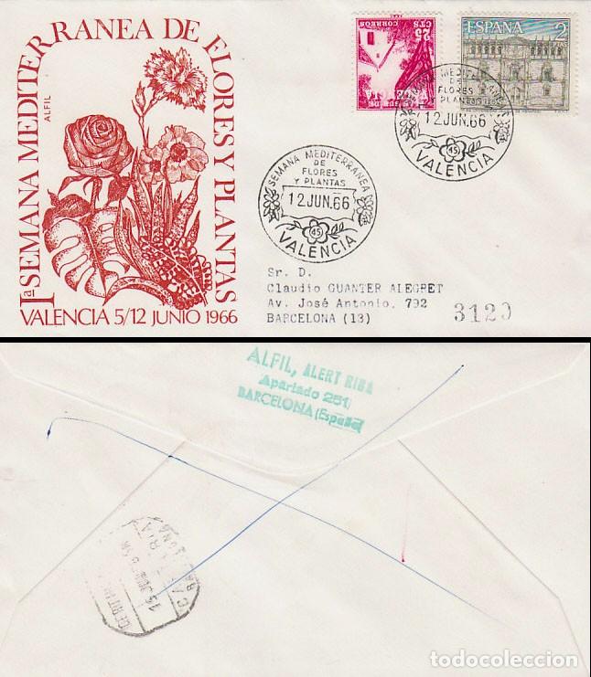 Sellos: A&Ntilde;O 1966, VALENCIA, SEMANA MEDITERRANEA DE FLORES Y PLANTAS, SOBRE DE ALFIL CIRCULADO