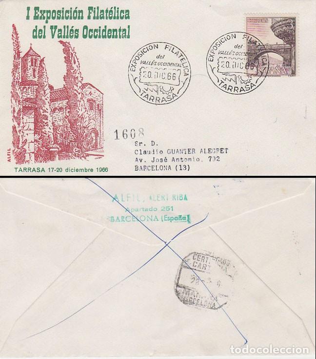 Sellos: A&ntilde;o 1966, TARRASA, EXPOSICION FILATELICA DEL VALL&Eacute;S ORIENTAL, SOBRE DE ALFIL CIRCULADO