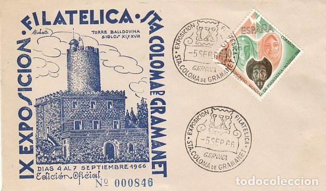 Sellos: A&ntilde;o 1966, SANTA COLOMA DE GRAMANET, EXPOSICION FILATELICA , SOBRE OFICIAL NUMERADO