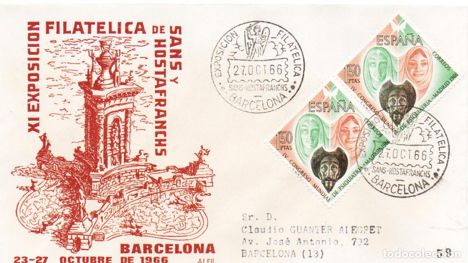 Sellos: A&Ntilde;O 1966, SANS-HOSTAFRANCH (BARCELONA), ANGEL JUSTICIERO, SOBRE DE ALFIL CIRCULADO