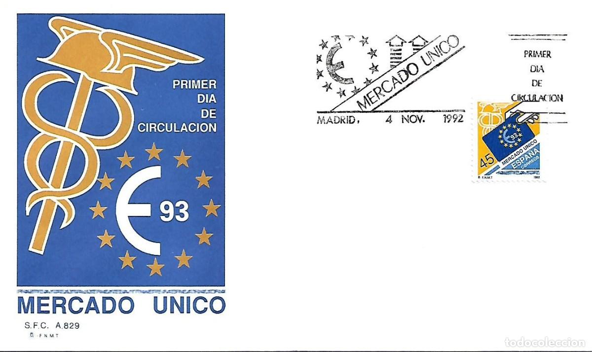 Sellos: MATASELLOS DE PRIMER D&Iacute;A DE CIRCULACION. MERCADO UNICO MADRID, 4/11/1992