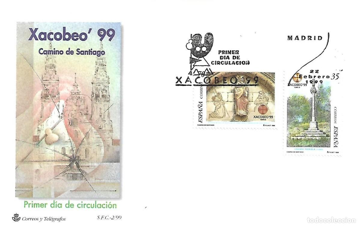 Sellos: MATASELLOS DE PRIMER D&Iacute;A DE CIRCULACION. XACOBEO&acute;99 CAMINO DE SANTIAGO. MADRID, 22/02/1999