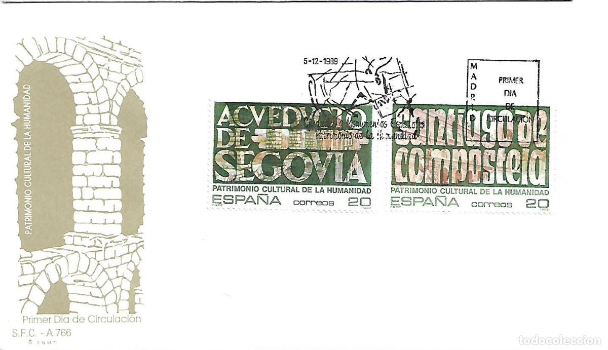 Sellos: MATASELLOS DE PRIMER D&Iacute;A DE CIRCULACION. PATRIMONIO CULTURAL DE LA HUMANIDAD. SEGOVIA Y SANTIAGO.