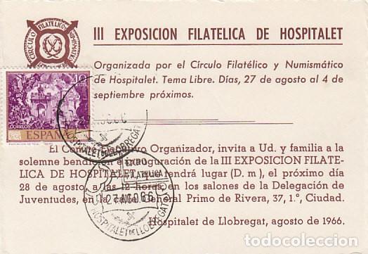 Sellos: A&Ntilde;O 1966, EXPOSICION FILATELICA HOSPITALET LLOBREGAT, EN INVITACION A LA INAUGURACION