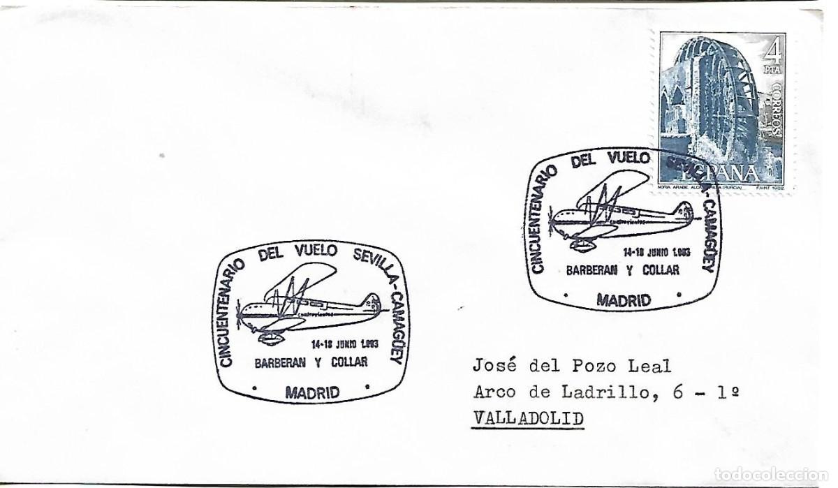 Sellos: MATASELLOS CONMEMORATIVO CENTENARIO VUELO SEVILLA-CAMAG&Uuml;EY. BARBERAN Y COLLAR. MADRS, 14-18/06/0983