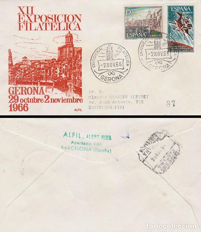 Sellos: A&Ntilde;O 1966, GERONA, EXPOSICION FILATELICA, SOBRE DE ALFIL CIRCULADO