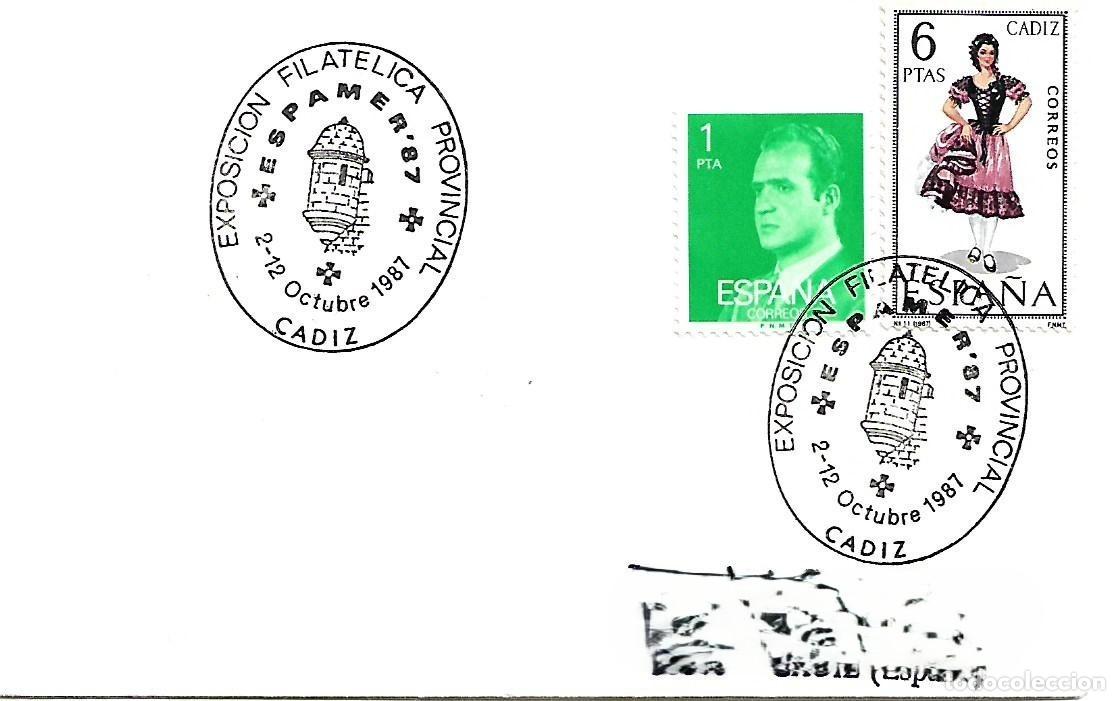 Sellos: MATASELLOS CONMEMORATIVO EXPOSICION FILATELICA PROVINCIAL ESPAMER&acute;87. CADIZ, 2-12/10/1987