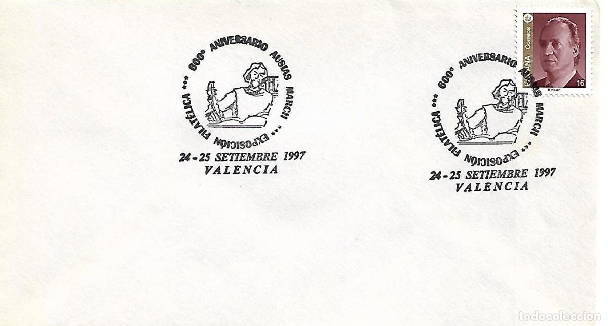 Sellos: MATASELLOS CONMEMORATIVO EXPOSICION FILATELICA 800&ordm; ANIV&ordm; AUSIAS MARCH. VALENCIA, 24-25/09/1997