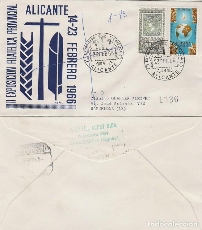 Sellos: A&Ntilde;O 1966, ALICANTE, EXPOSICION FILATELICA, SOBRE DE ALFIL CIRCULADO