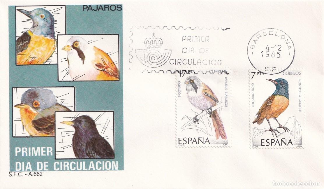 Sellos: SPD Barcelona 1985 - P&aacute;jaros - Bigotudo - Roquero rojo - FDC Primer d&iacute;a de circulaci&oacute;n