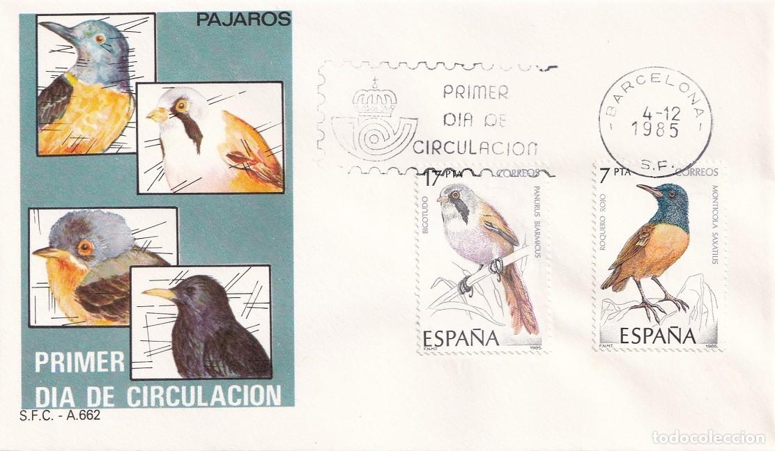 Sellos: SPD Barcelona 1985 - P&aacute;jaros - Bigotudo - Roquero rojo - FDC Primer d&iacute;a de circulaci&oacute;n