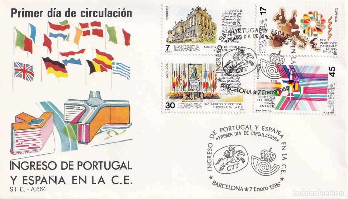 Timbres: SPD Barcelona 1986 - Ingreso de Espa&ntilde;a y Portugal en la C.E. Primer d&iacute;a circulaci&oacute;n 7 Enero - Europa