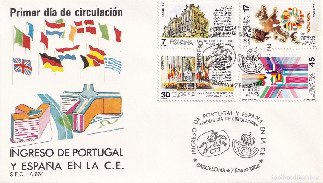 Sellos: SPD Barcelona 1986 - Ingreso de Espa&ntilde;a y Portugal en la C.E. Primer d&iacute;a circulaci&oacute;n 7 Enero - Europa