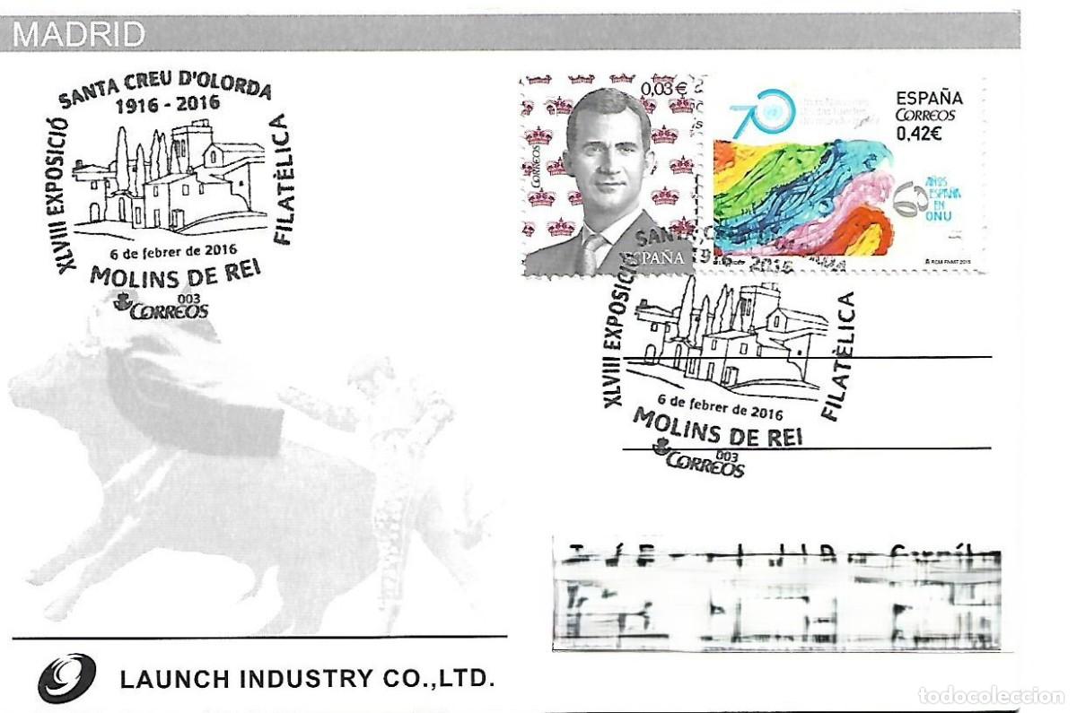 Sellos: MATASELLOS CONMEMORATIVO XLVIII EXPOFIL SANTA CREU D&acute;OLORDA, MOLINS DE REI, 6/02/2016