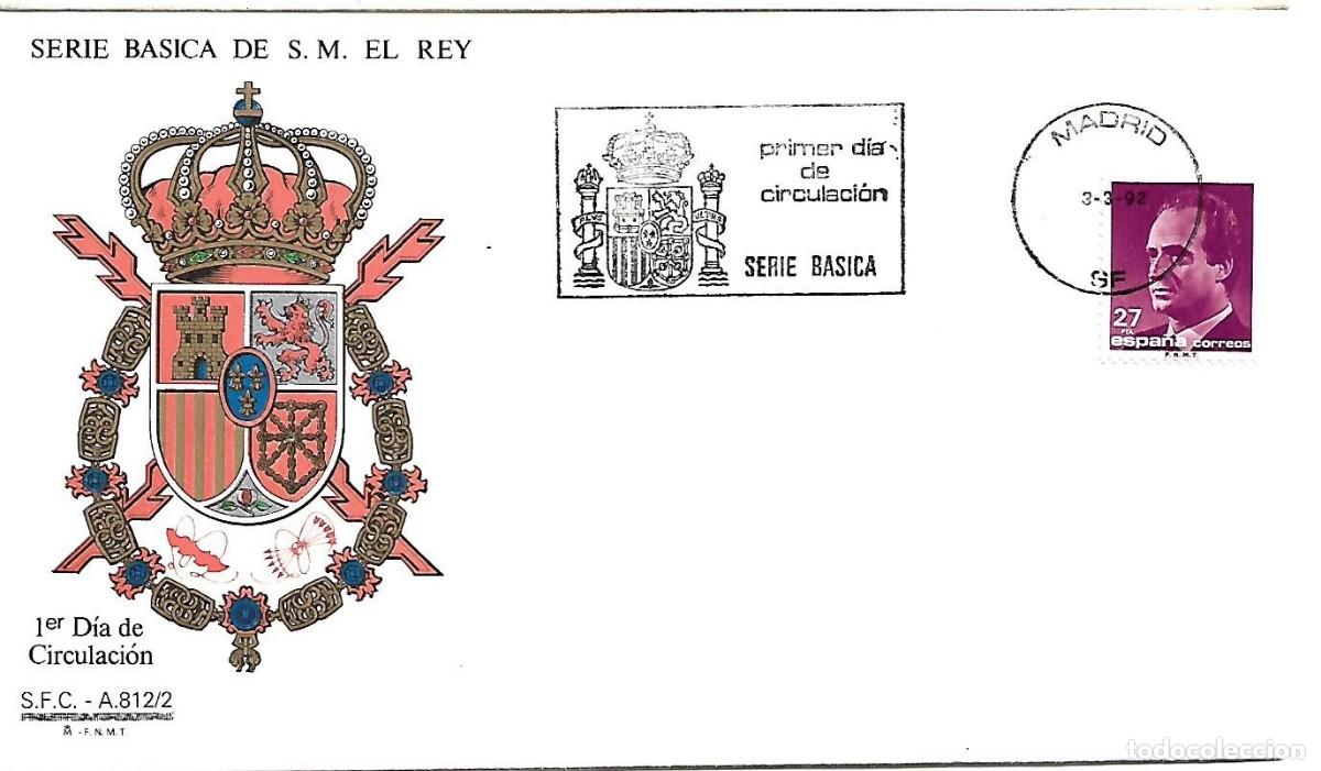 Sellos: MATASELLOS PRIMER D&Iacute;A CIRCULACION BASICA JUAN CARLOS I. VALORES 27 PTS. MADRID, 03/03/1992