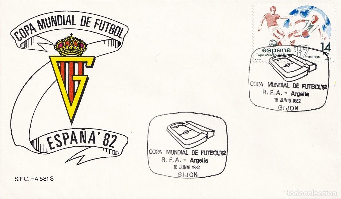 Sellos: Sobre Gij&oacute;n 1982 - Espa&ntilde;a'82 - Copa Mundial de F&uacute;tbol - R.F.A.-Argelia - Matasellos especiales